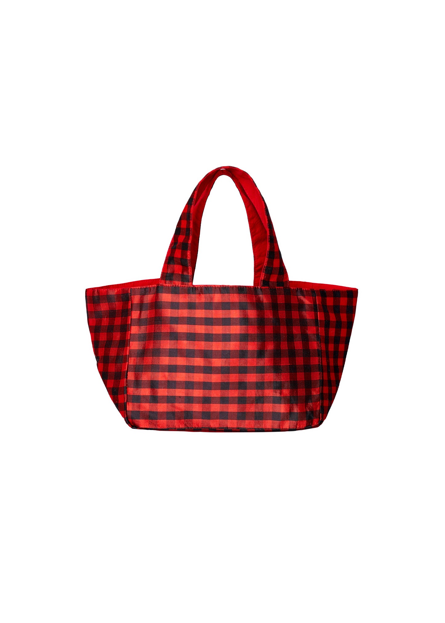 REVERSIBLE GINGHAM RED BROWN / RED MINI TOTE