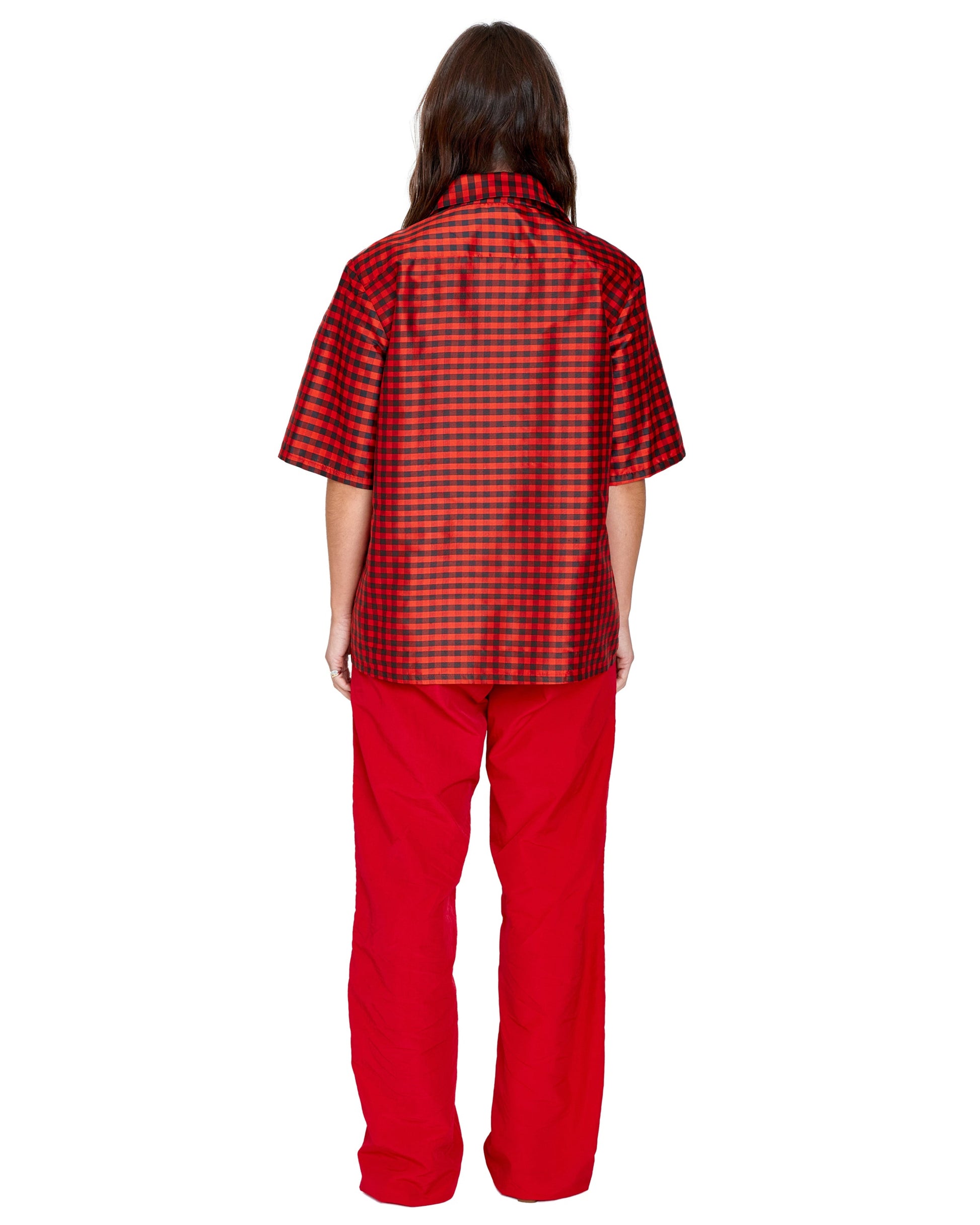 ZIP DOWN SHIRT IN GINGHAM RED BROWN