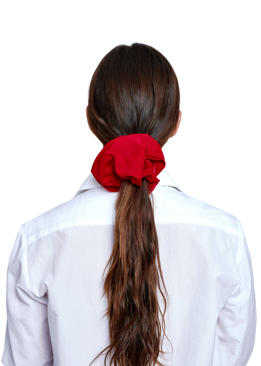 RED NYLON SCRUNCHIE