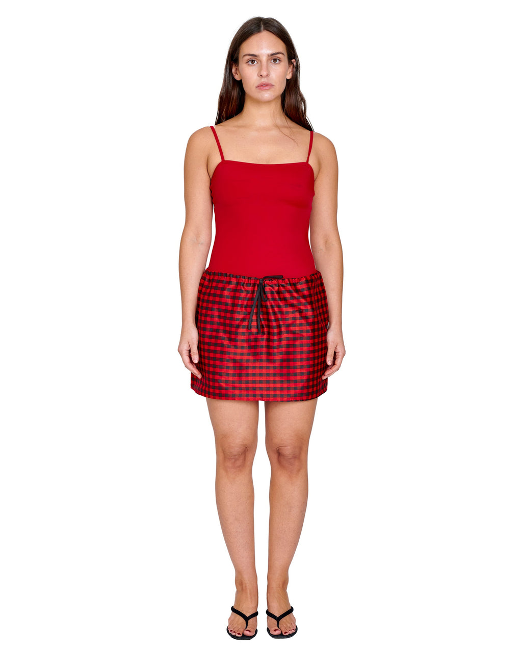 MINI SKIRT IN GINGHAM RED BROWN