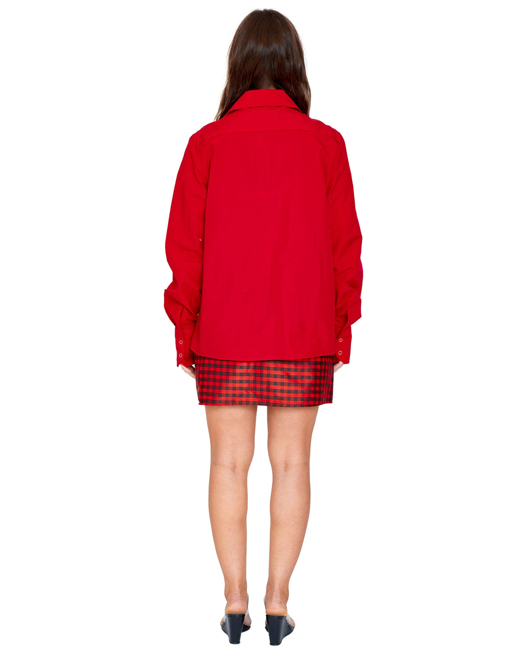 SNAP DOWN SHIRT IN RED NYLON