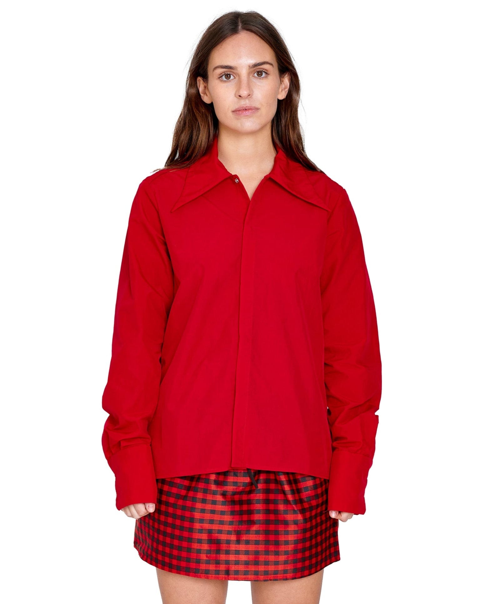 SNAP DOWN SHIRT IN RED NYLON