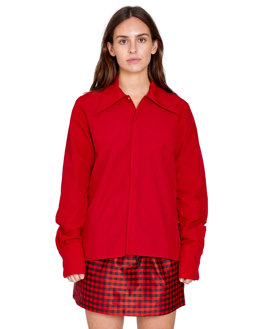 SNAP DOWN SHIRT IN RED NYLON