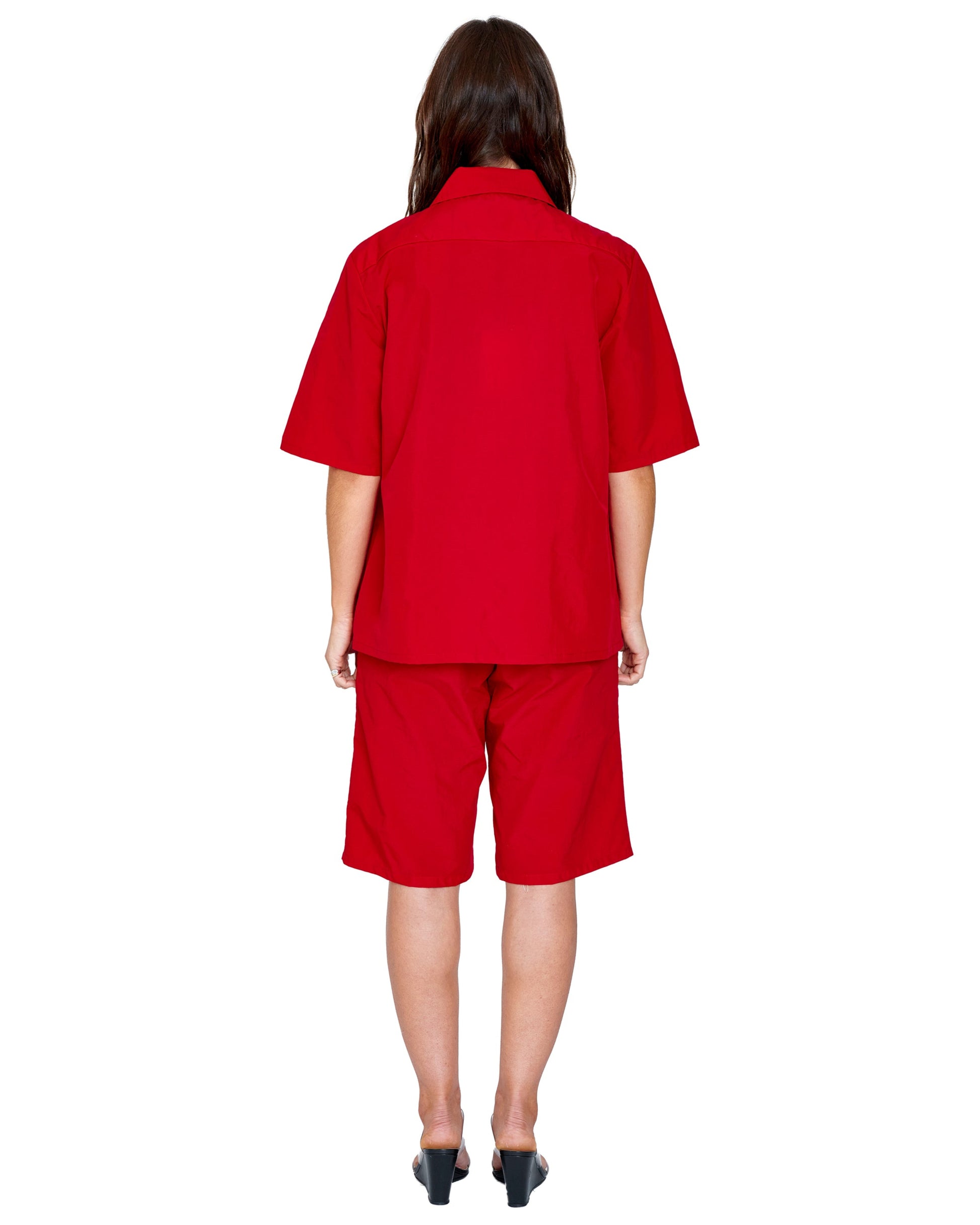 ZIP DOWN SHIRT IN RED NYLON
