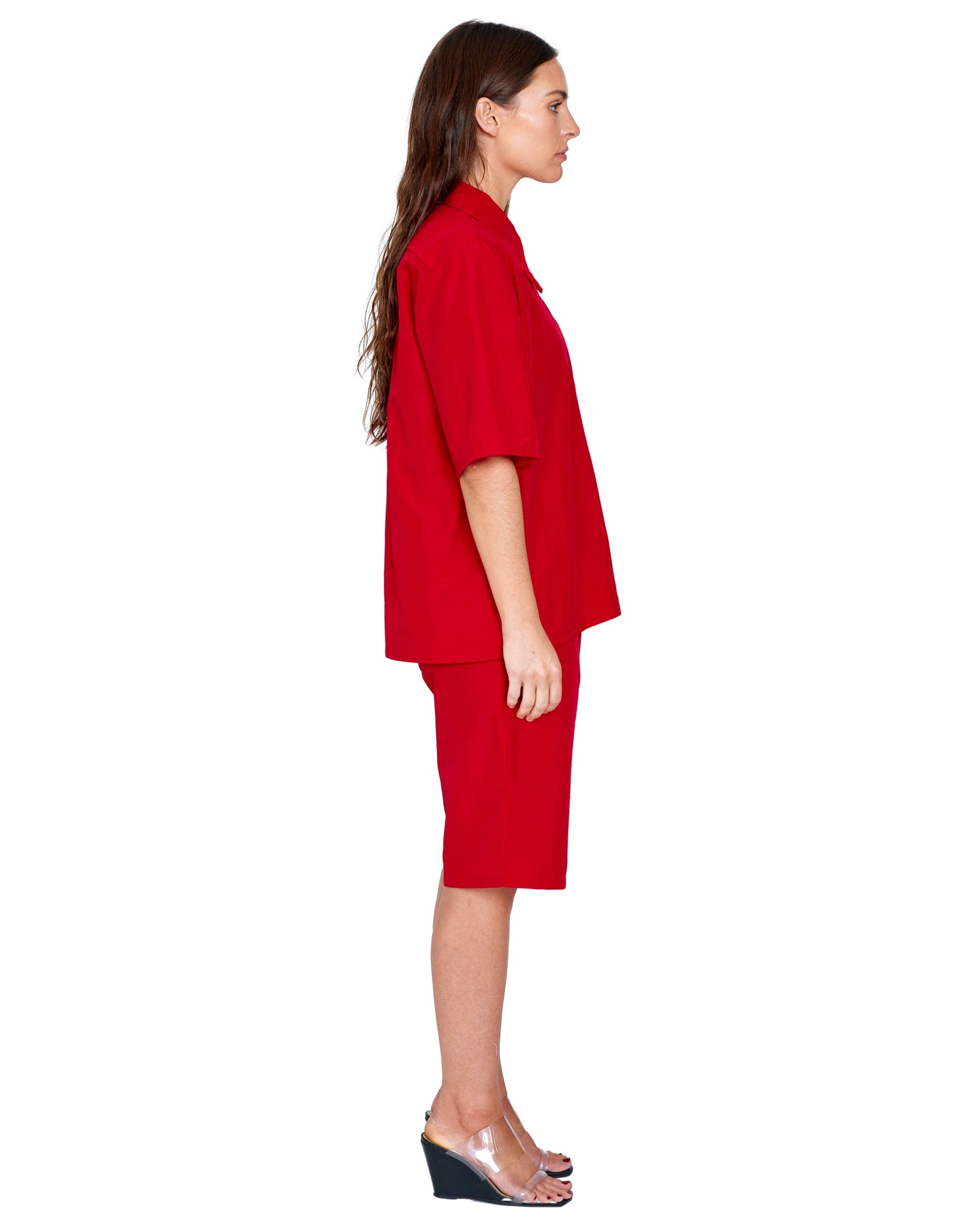 ZIP DOWN SHIRT IN RED NYLON