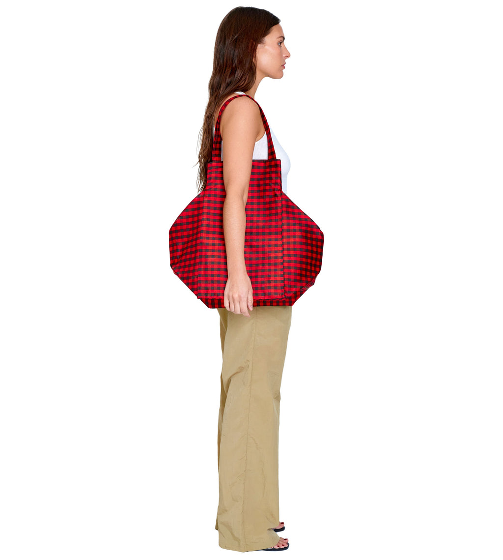 XL EVERYDAY BAG IN GINGHAM RED BROWN