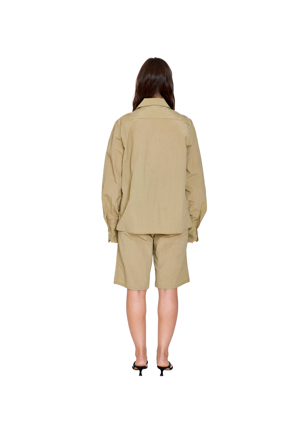 SNAP DOWN SHIRT IN TAN NYLON