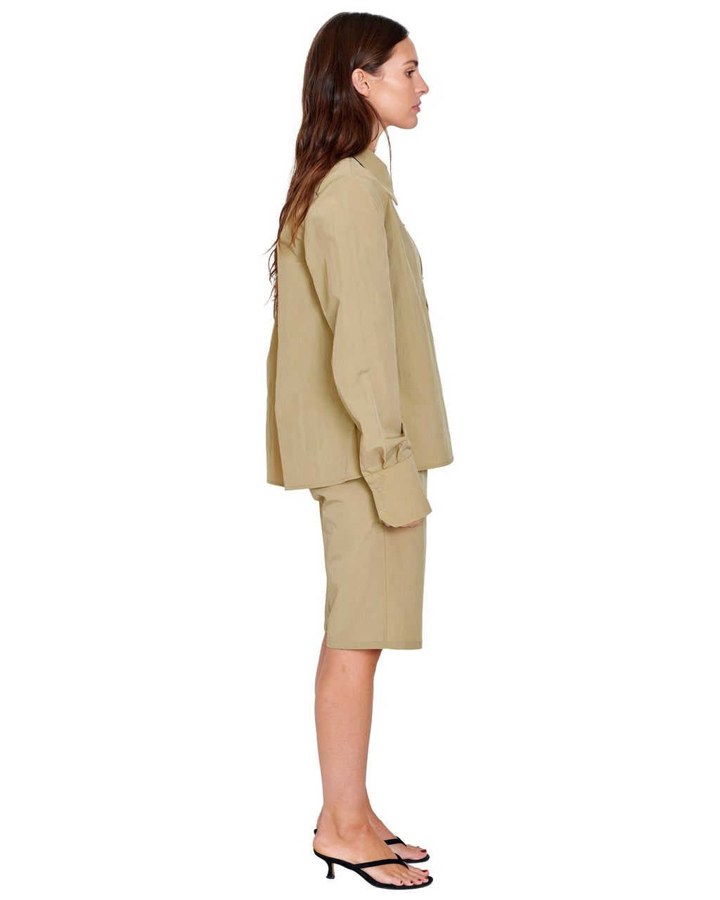 SNAP DOWN SHIRT IN TAN NYLON