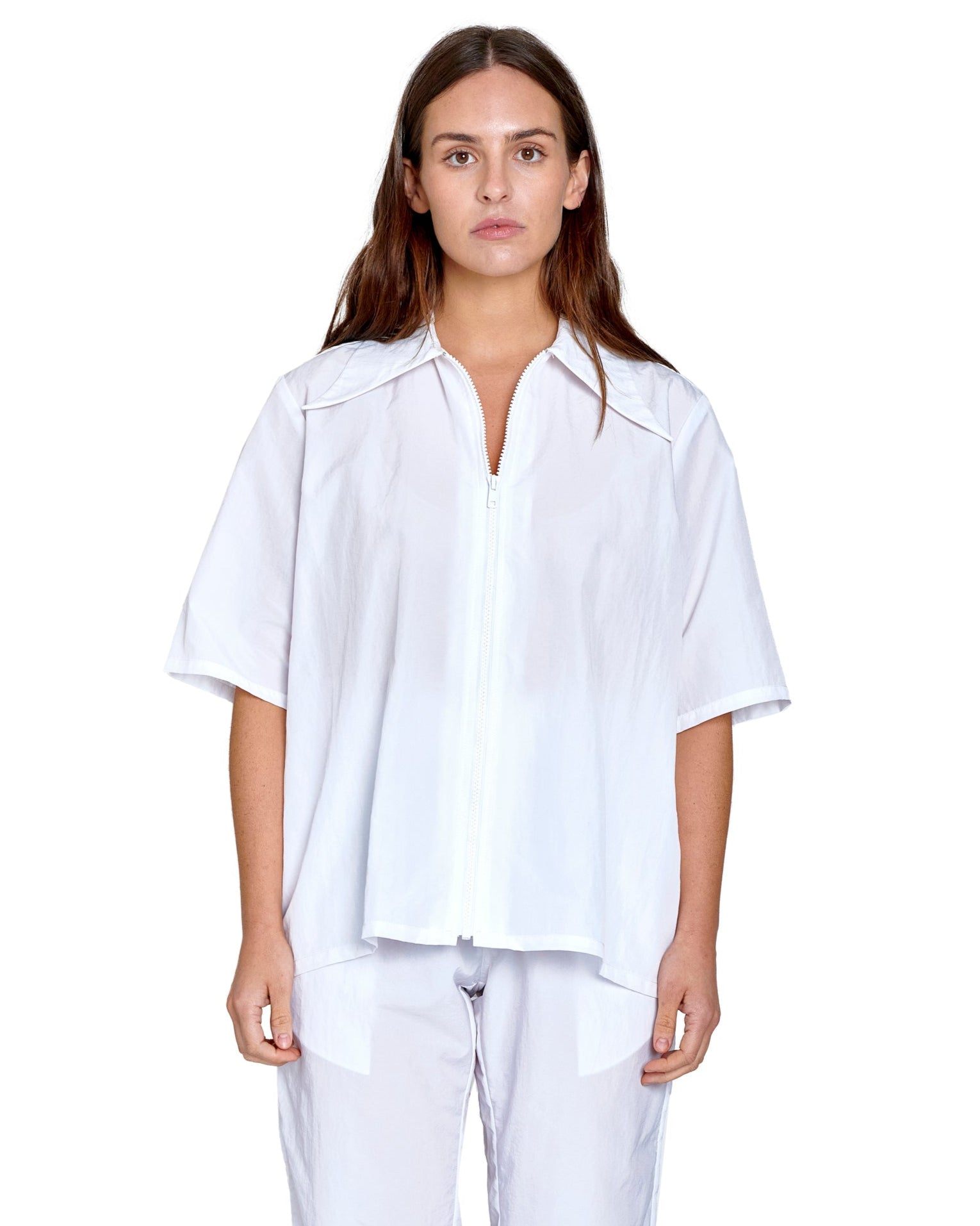 ZIP DOWN SHIRT IN WHITE NYLON