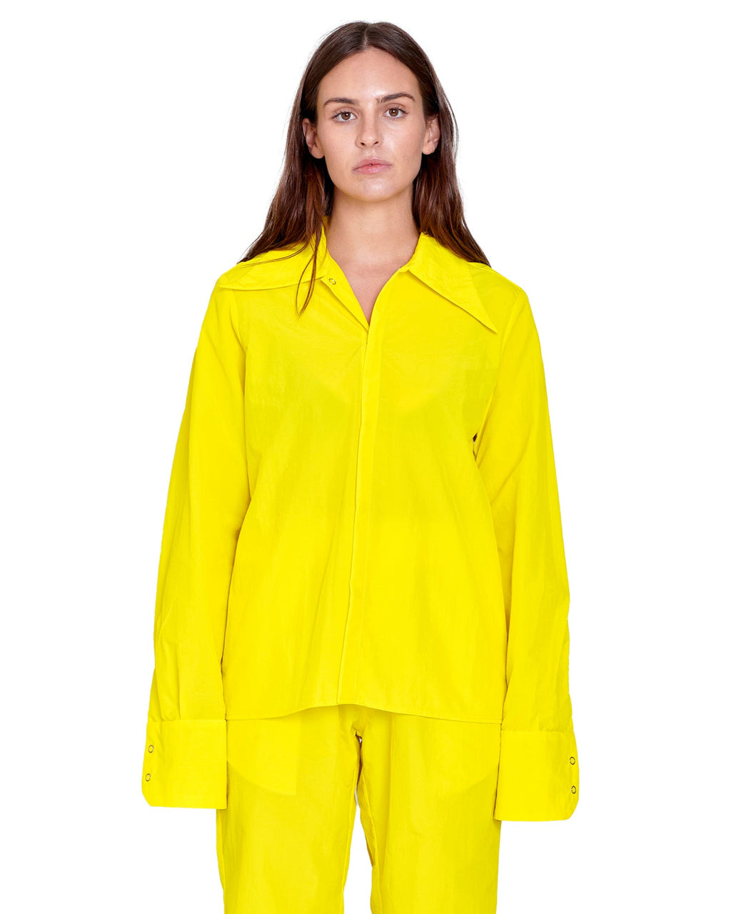 SNAP DOWN SHIRT IN HOT YELLOW NYLON