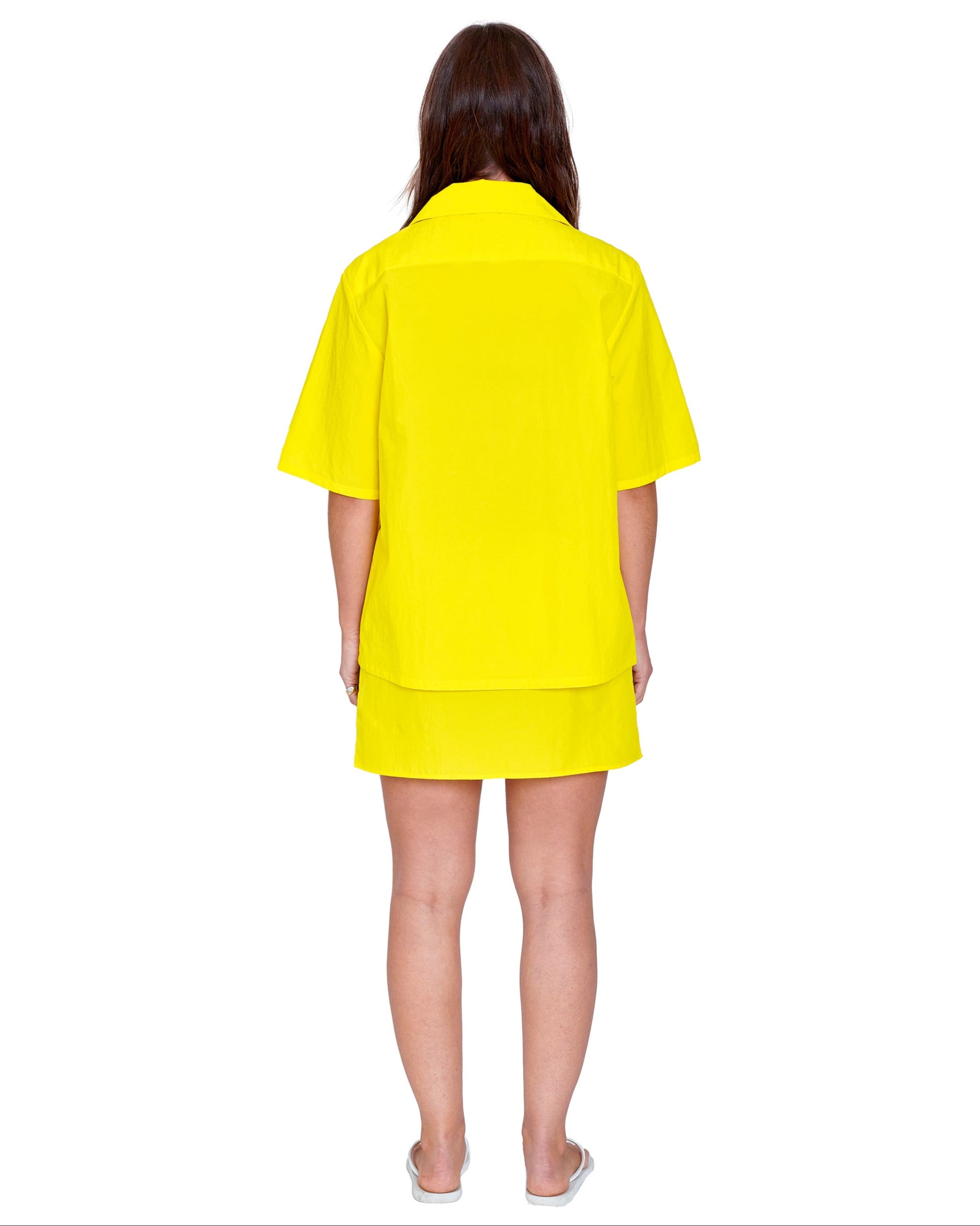 ZIP DOWN SHIRT IN HOT YELLOW NYLON