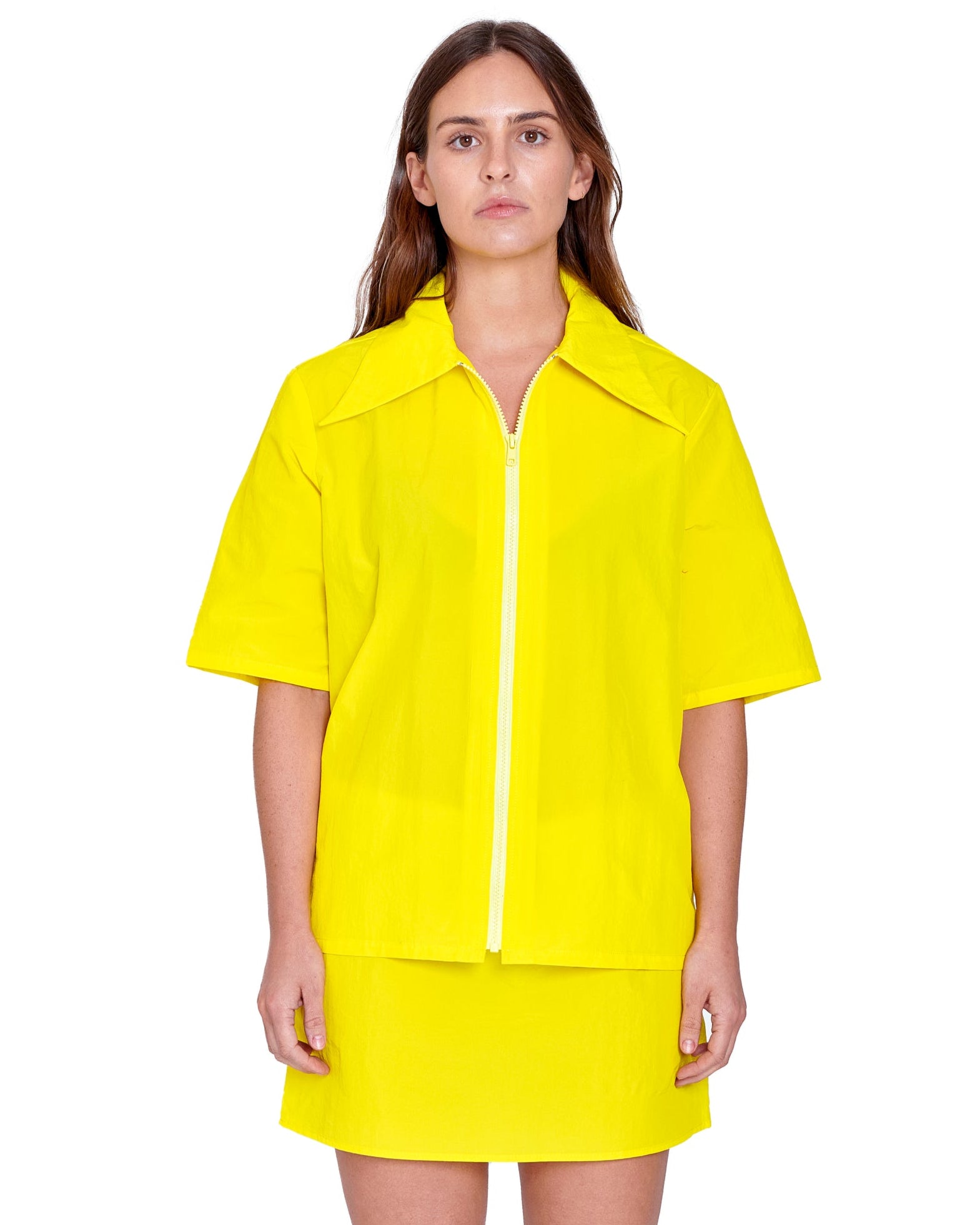 ZIP DOWN SHIRT IN HOT YELLOW NYLON