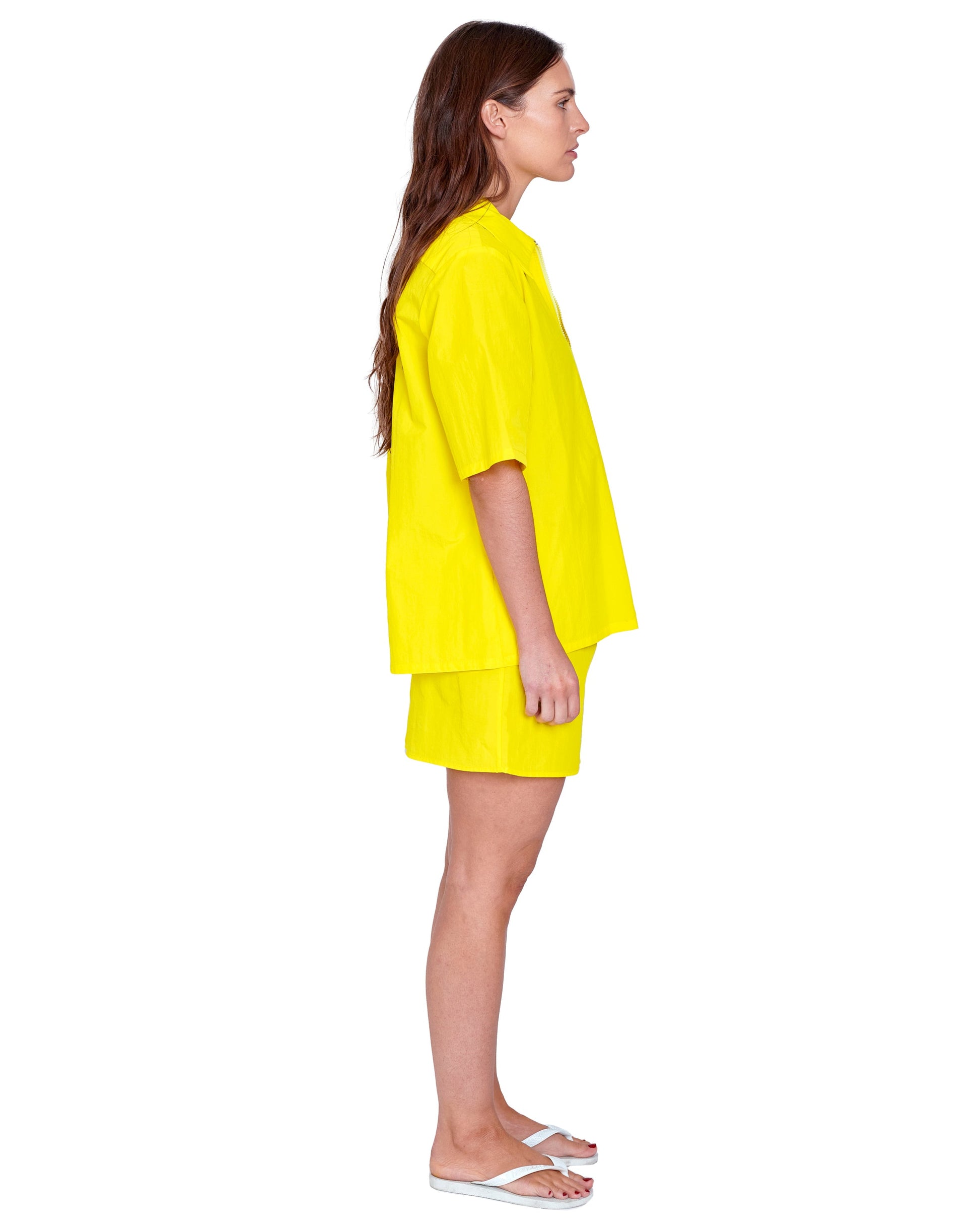 ZIP DOWN SHIRT IN HOT YELLOW NYLON