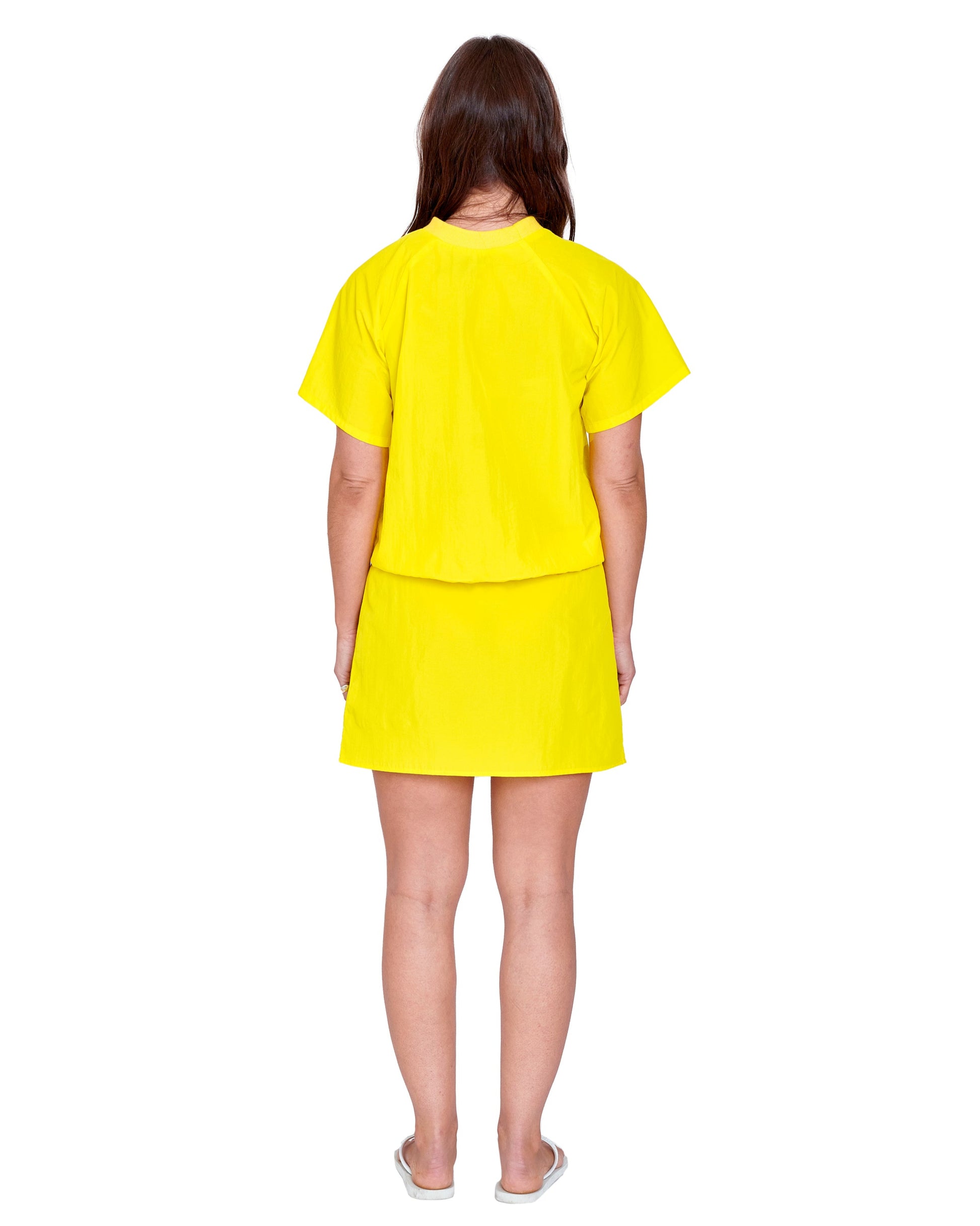 MINI SKIRT IN HOT YELLOW NYLON