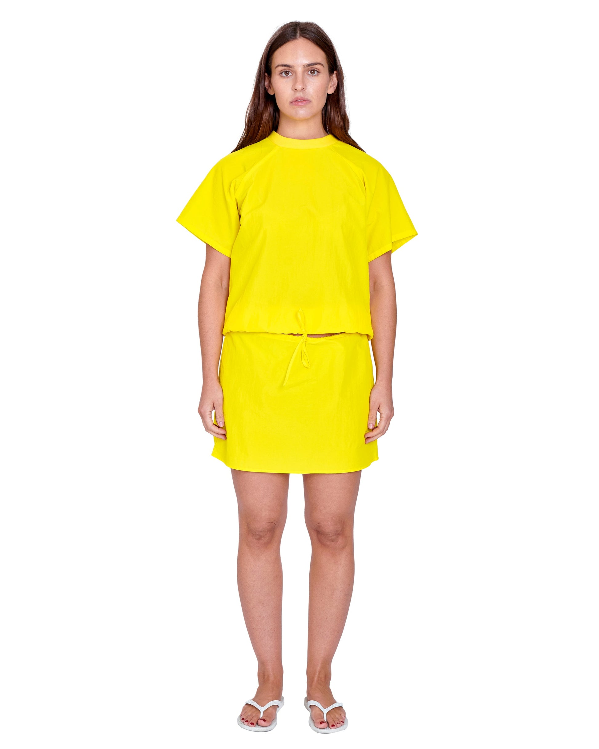 MINI SKIRT IN HOT YELLOW NYLON
