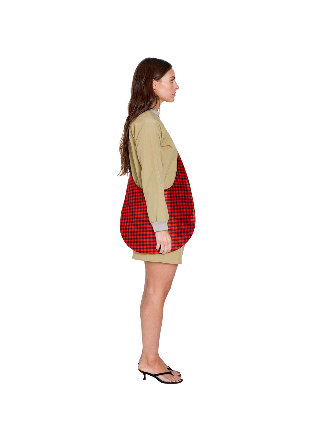 HOBO CROSSBODY BAG IN GINGHAM RED BROWN